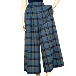 Anthropologie Blue Plaid Wide Leg Pants